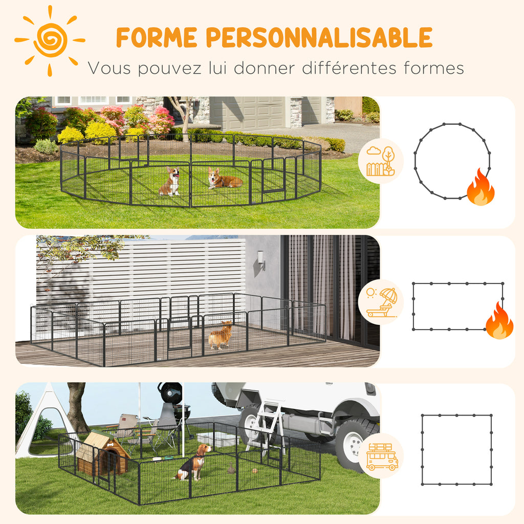 Parc pour chien, enclos chien 16 panneaux modulable et pliable, portable en acier avec portes 80 x 60 gris-3