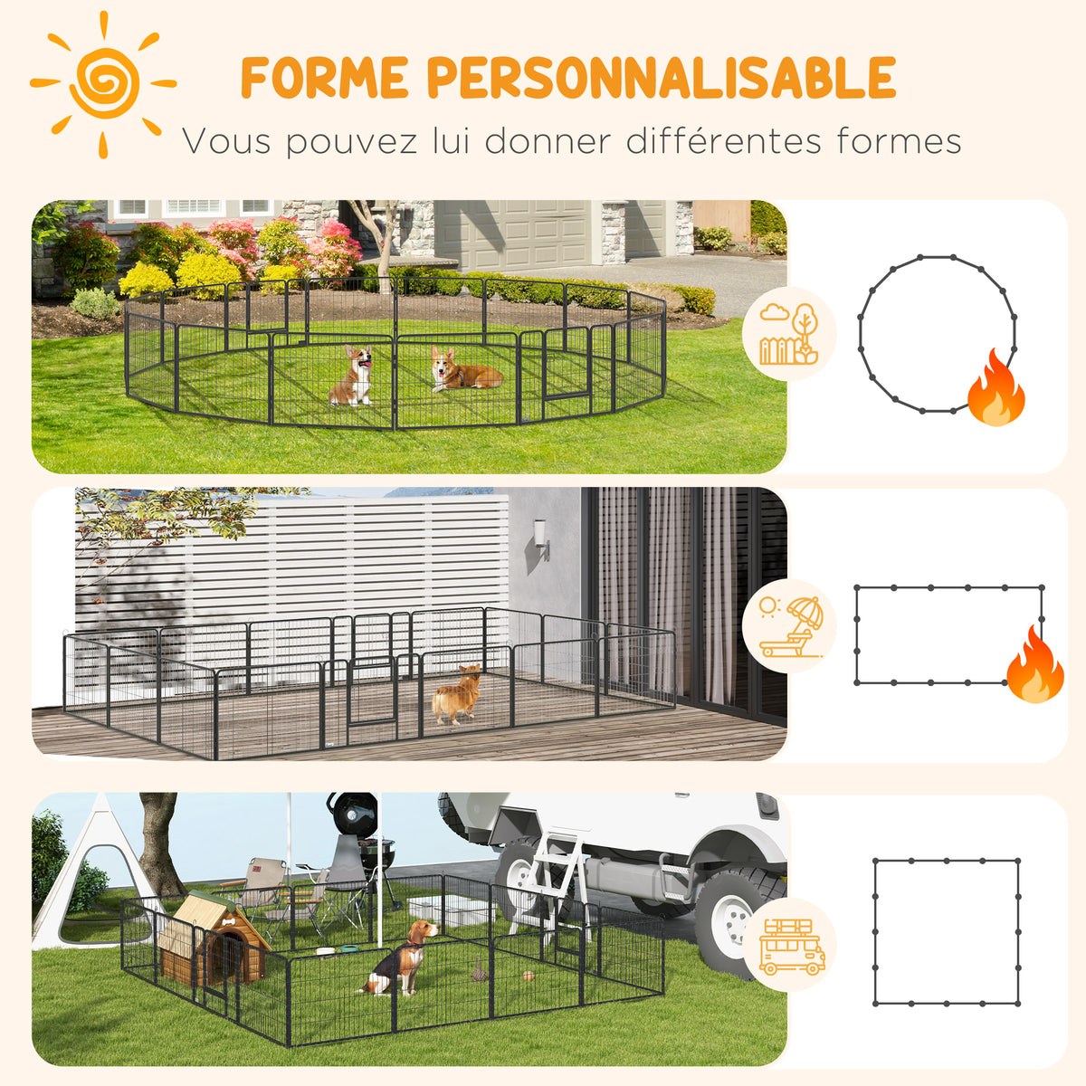 Parc pour chien, enclos chien 16 panneaux modulable et pliable, portable en acier avec portes 80 x 60 gris-3