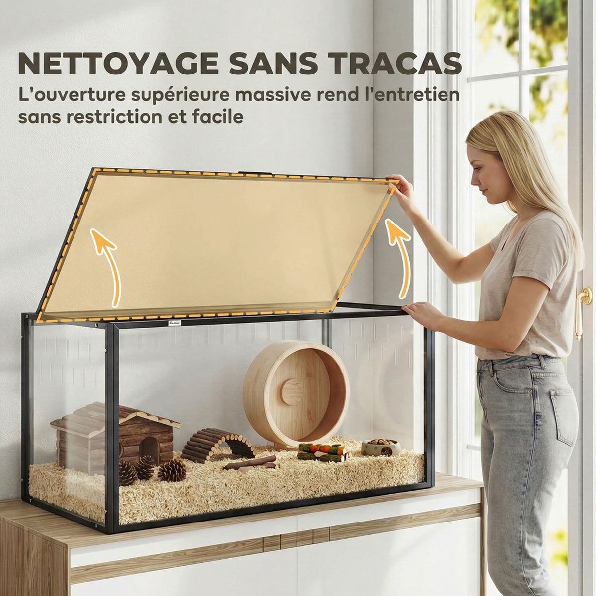 Cage pour Hamster Habitat Rongeurs Transparent de Vue Panoramique 360° Anti-Mordillage 105x51x51cm Noir-6