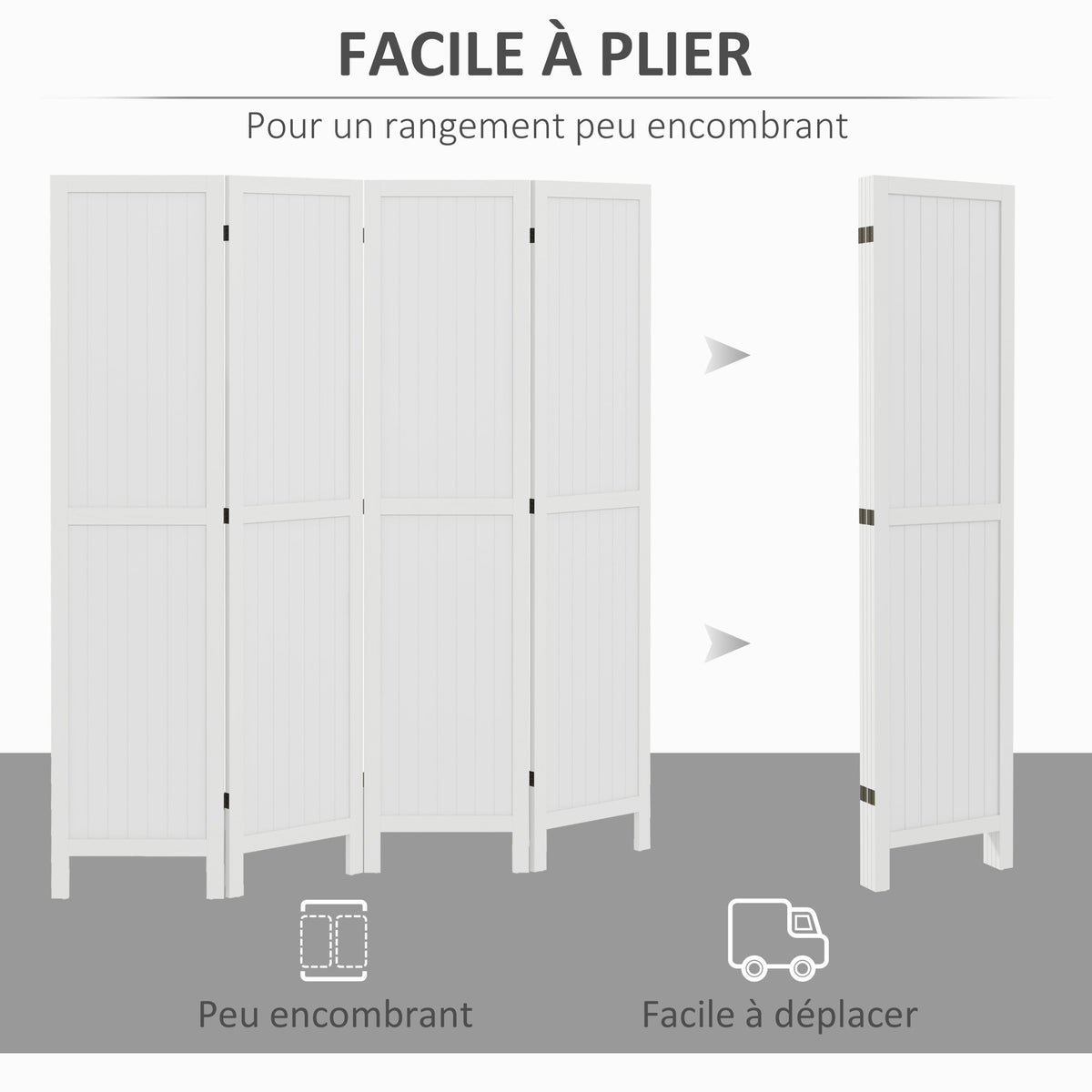 Paravent en bois séparateur de pièce closion intérieur pliable 4 panneaux en bois 160 x 170 cm blanc-3
