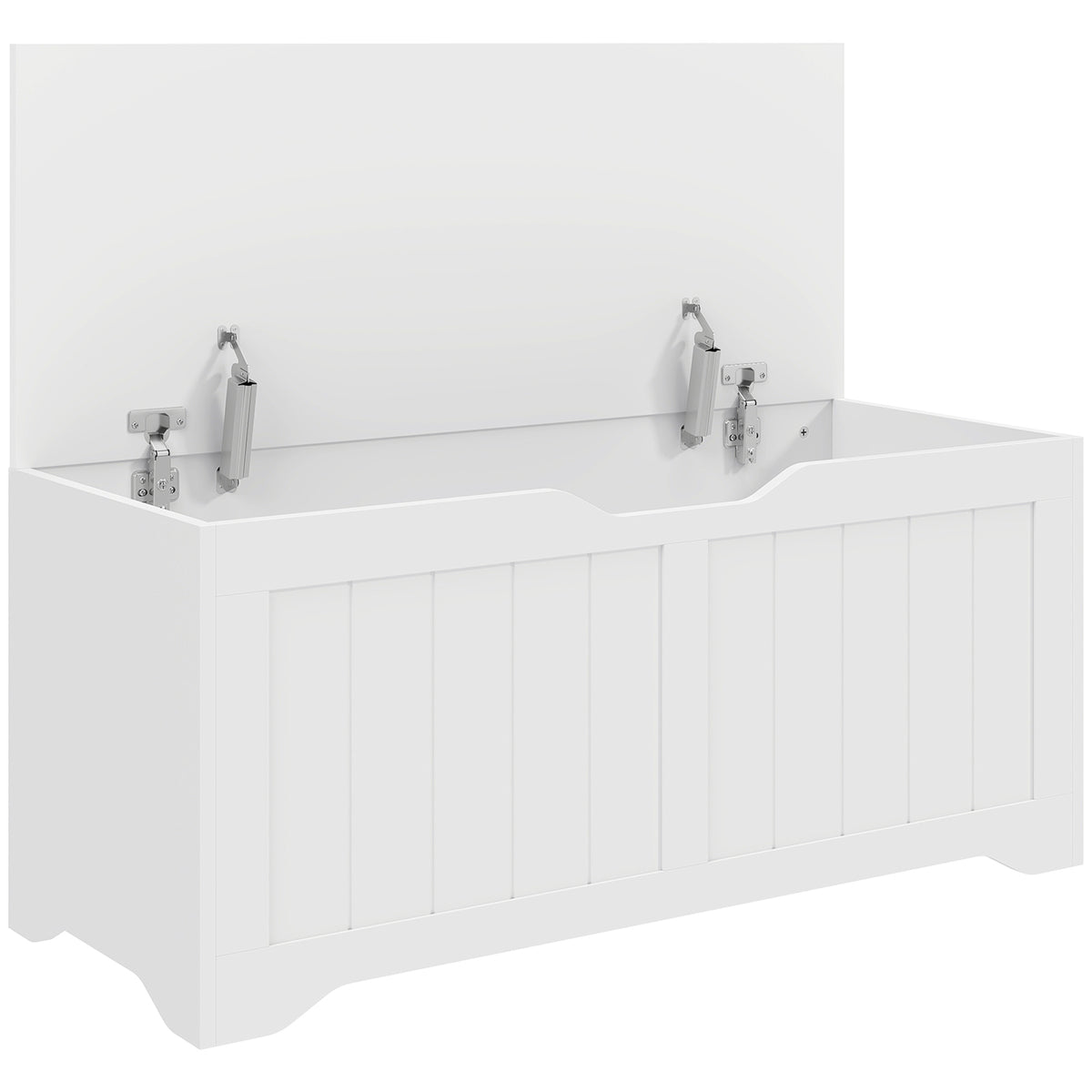 Coffre de Rangement 136 L, Banc Coffre avec 2 Charnières de Sécurité et Design Sans Poignée, 100 x 40 x 45 cm, Blanc-0