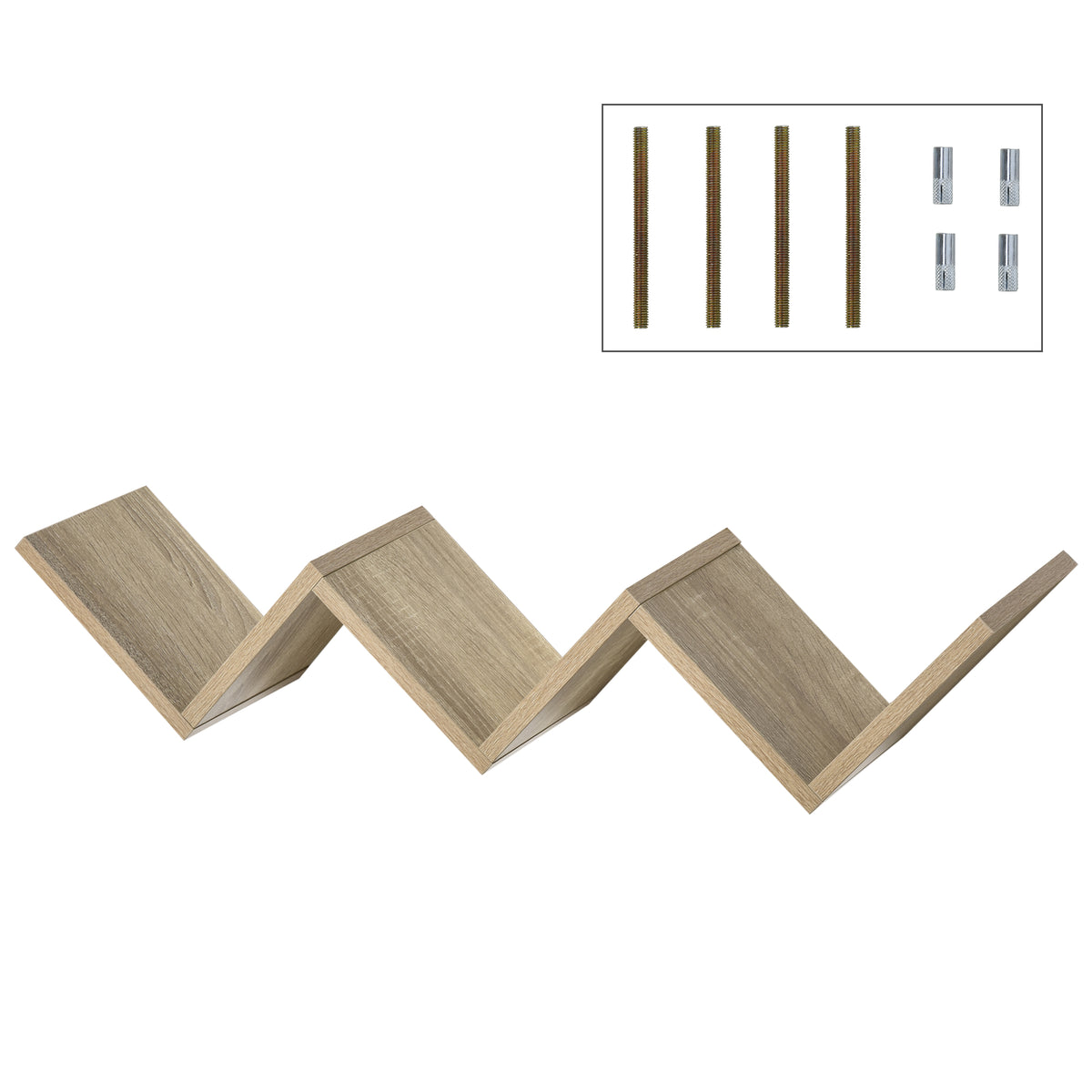 Etagères murale flottante - design contemporain en V - kit fixation inclus - panneaux particules chêne clair-4