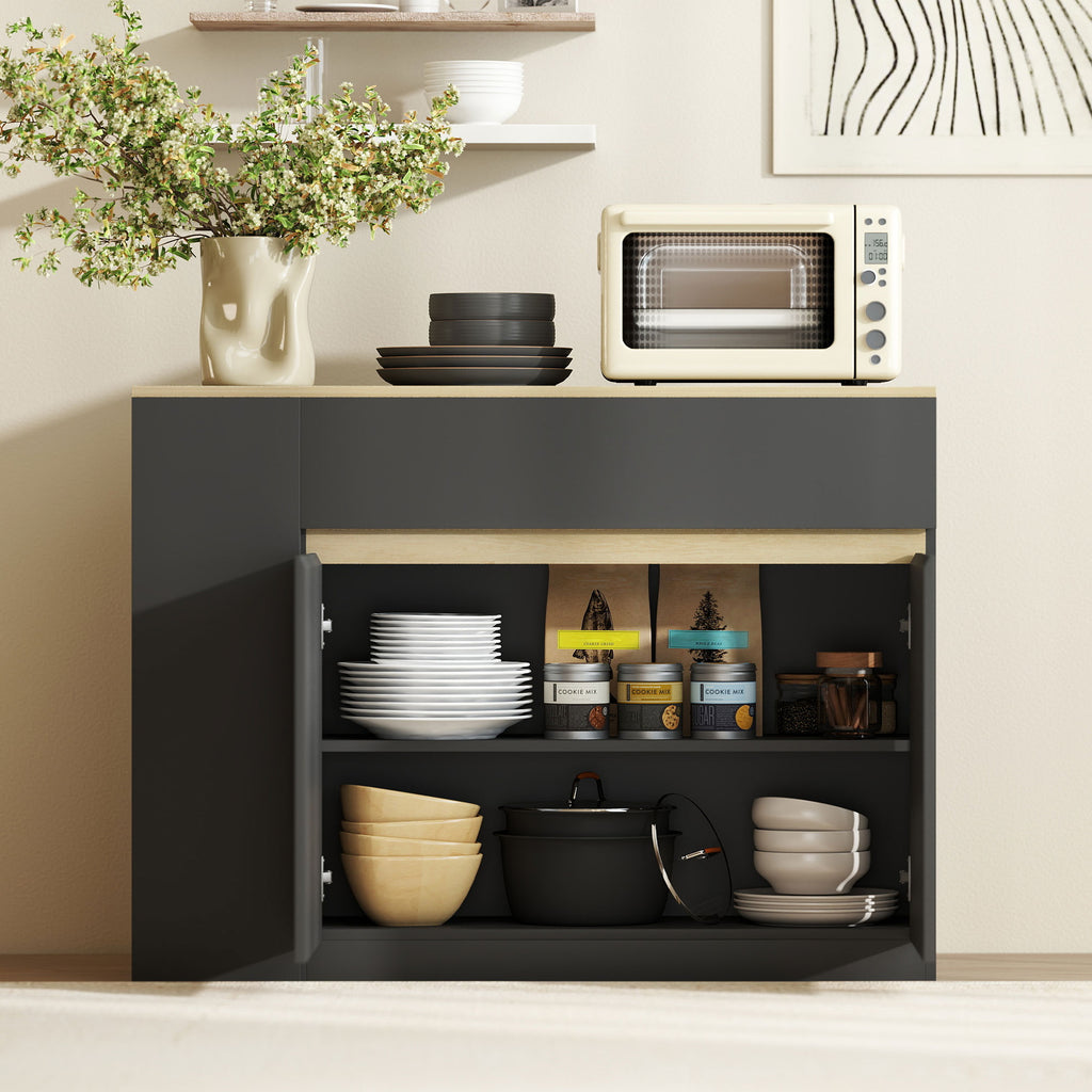 Buffet meuble de rangement avec 2 tiroirs 3 étagères ouvertes et placard 2 portes 110 x 29,5 x 82 cm noir-7