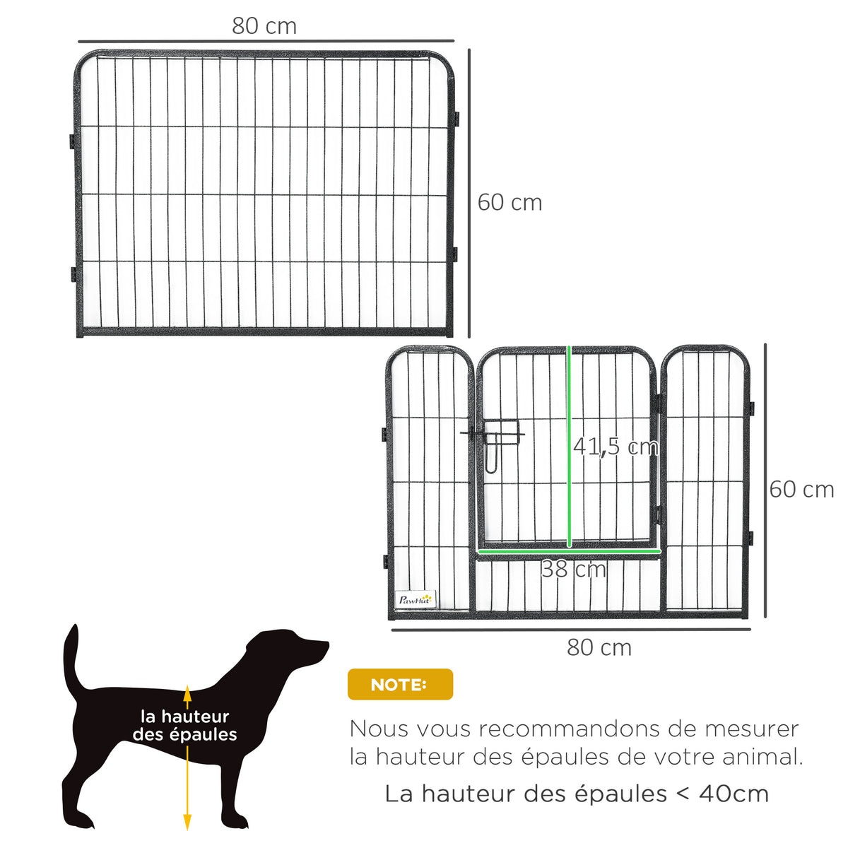 Parc pour chien, enclos chien 12 panneaux modulable et pliable, enclos portable en acier 60H cm avec porte, clôture pour chat, chiens de petit taille, intérieur et extérieur, gris-2