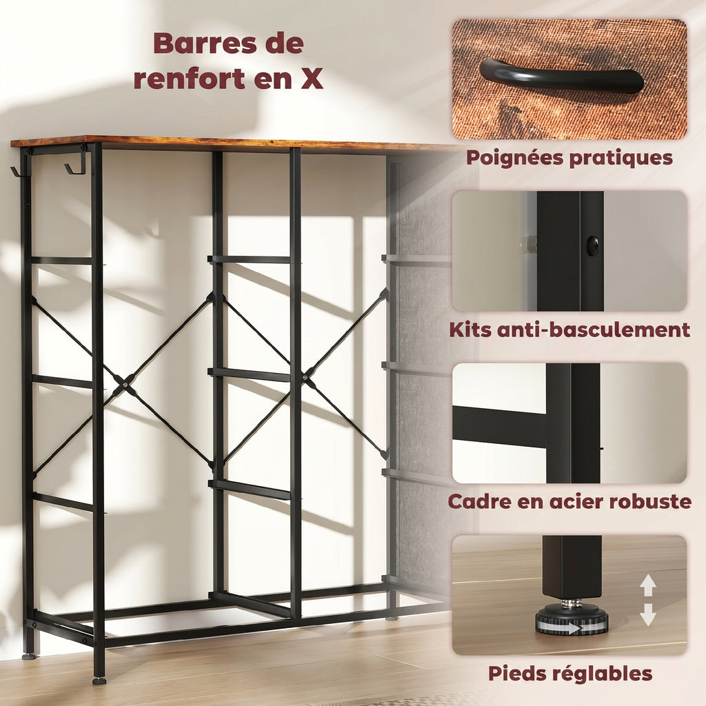 Commode 8 tiroirs en tissu, meuble de rangement, 4 poches, 2 crochets, structure en acier, 86x30x94,5cm, brun rustique-6