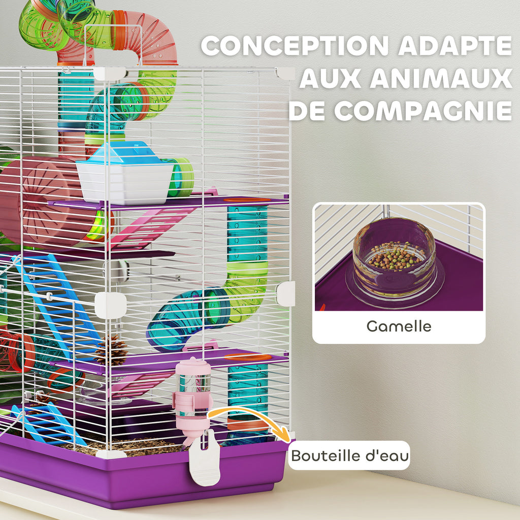 Cage pour hamster rongeur 4 étages avec tunnels mangeoire roue maison échelles 46 x 30 x 58 cm violet-4