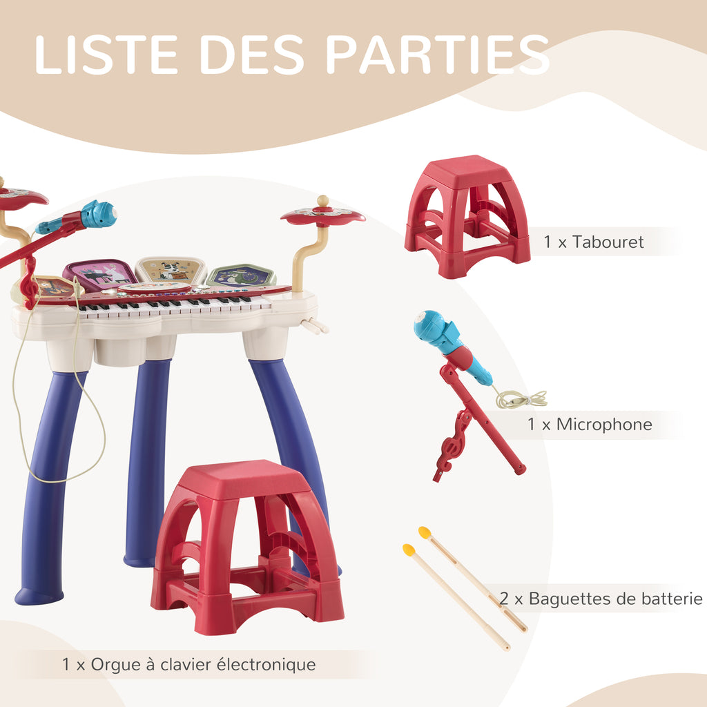 Ensemble de musique 2 en 1 pour enfant piano et batterie électronique avec micro et tabouret-5