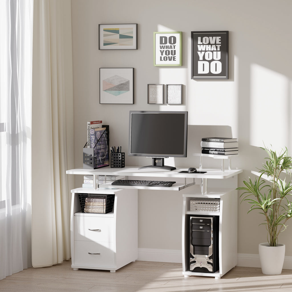 Bureau informatique multimédia multi-rangements 120L x 55l x 85H cm en bois blanc-9
