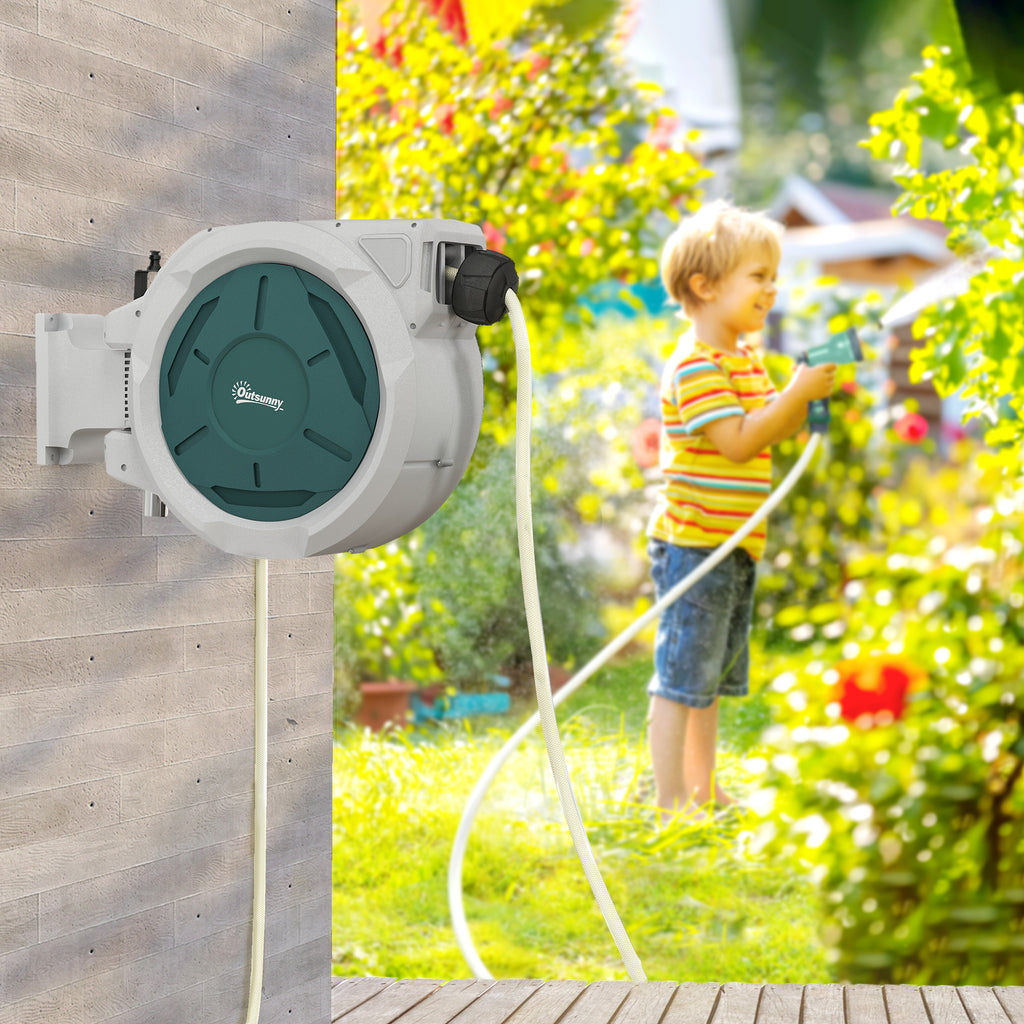 Enrouleur Tuyau Arrosage Mural 30 m x Ø 15 mm Dévidoir Automatique de Tuyaux d'Eau Rétractable Automatique gris-9