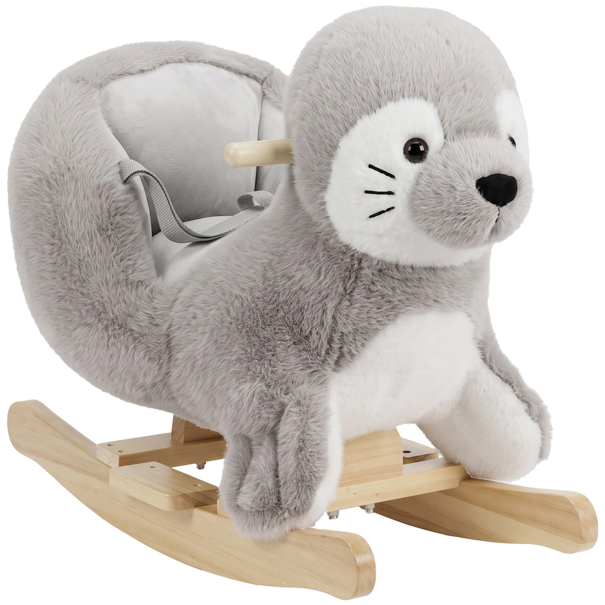 Cheval à bascule pour Enfants, Phoque à Bascule en Peluche, Sons Réalistes, Ceinture et Butées Anti-Basculement, Gris-0