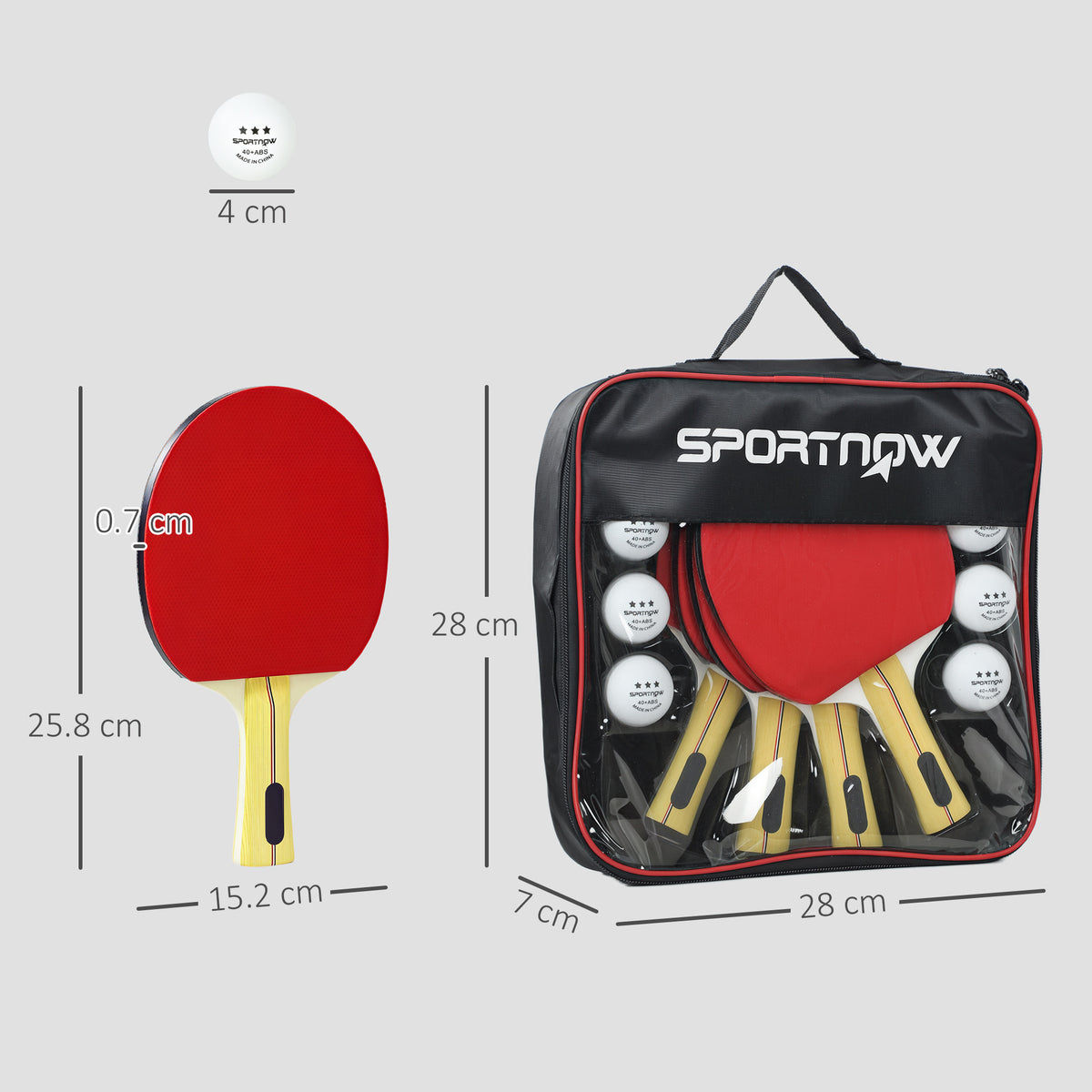 Lot  de 4 raquettes de ping-pong, tennis de table 4 raquettes 8 balles 1 sac pour amateurs débutants experts-2