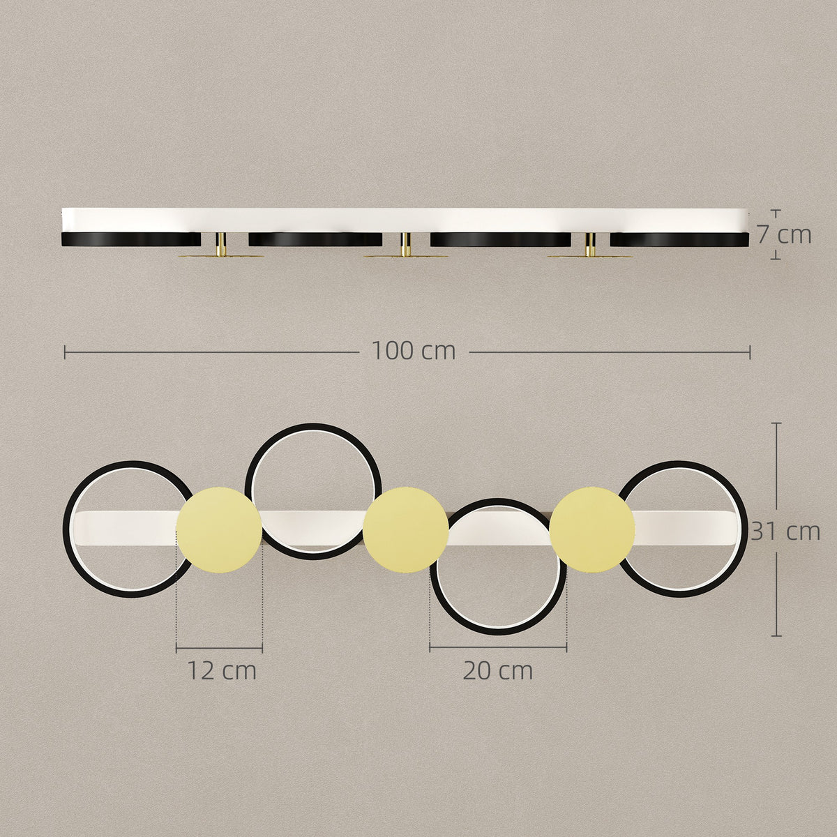 Plafonnier LED 38W, luminaire plafonnier 4 lumières à montage affleurant, télécommande, 100 x 31 x 7 cm, doré et noir-2
