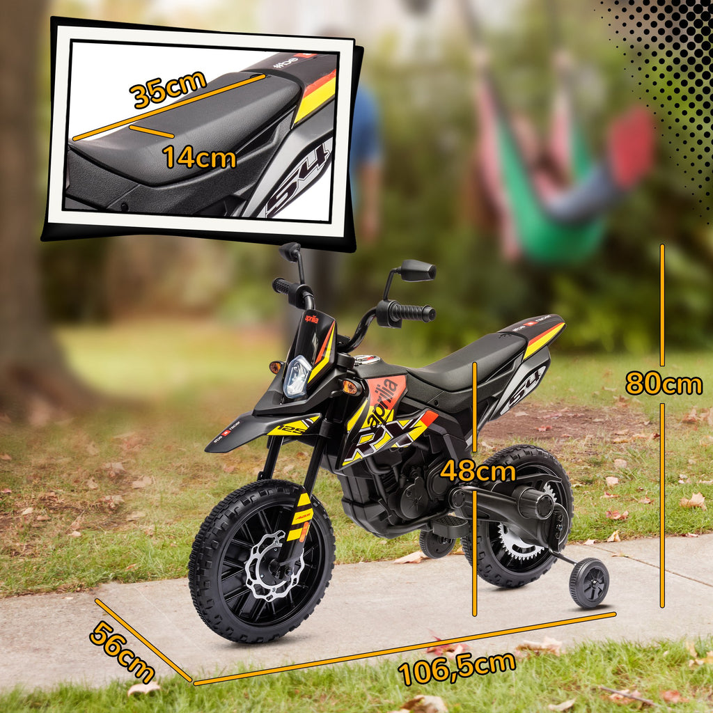 Moto électrique enfants sous licence Aprilia avec 2 moteurs 12V, roues d'entraînement, lumière LED, musique - jaune-2