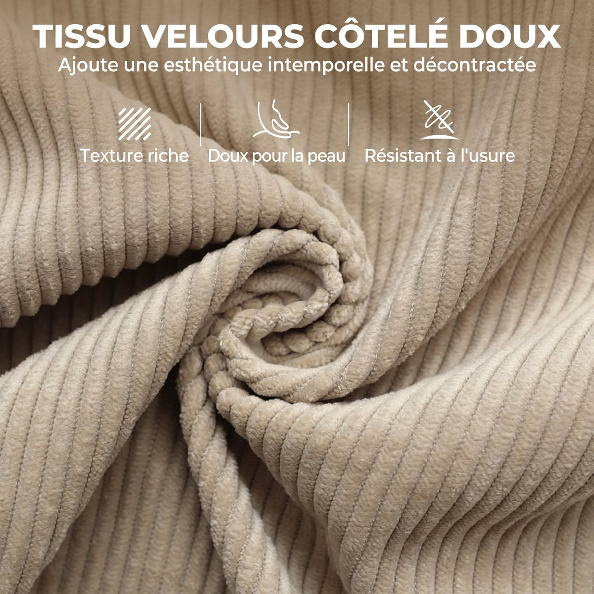 Fauteuil à Bascule, Rocking Chair en Velours Côtelé avec Dossier Haut et Accoudoirs, Pieds en Bois d'hévéa, Beige-5