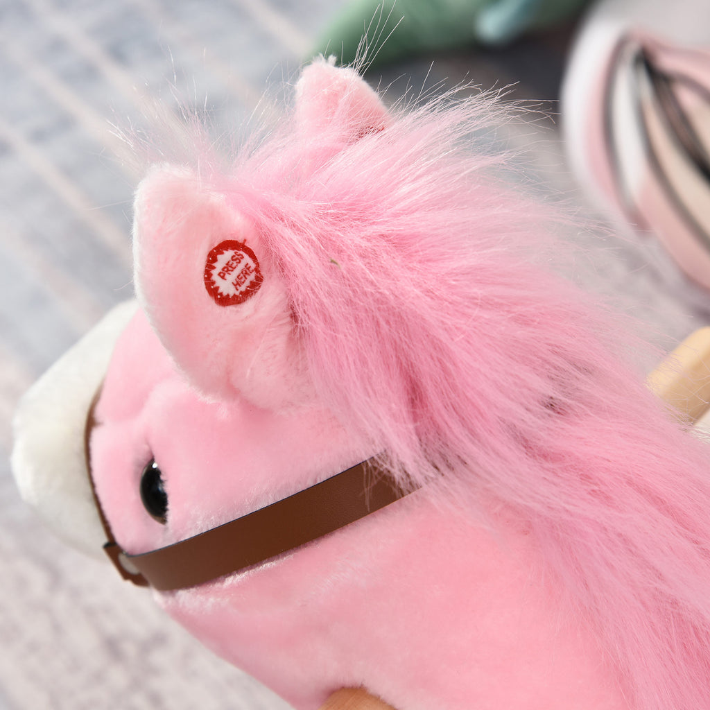 Cheval à Bascule Selle Grand Confort Peluche Courte Douce Bois peuplier Rose dim. 65L x 32,5l x 61H cm-7