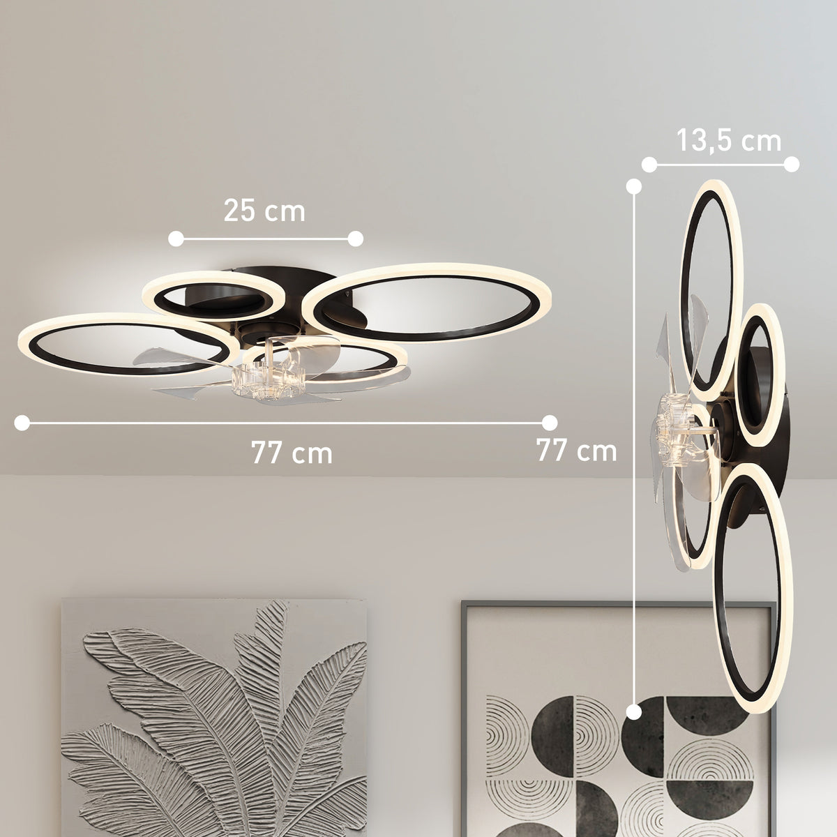 Ventilateur de plafond avec lumière et télécommande, plafonnier ventilateur 77 cm avec 6 vitesses, noir-2