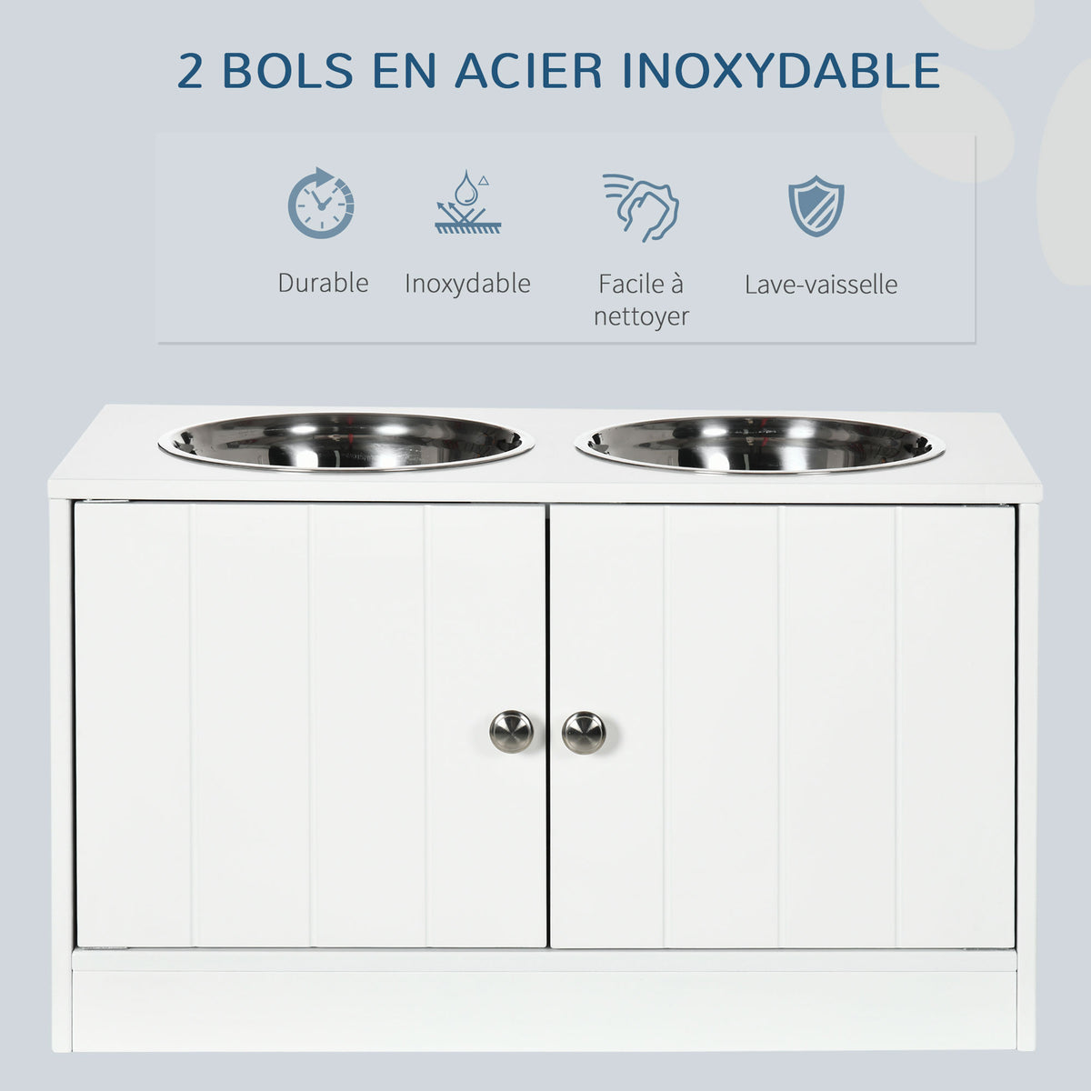 Gamelles Chiens Surélevées Gamelle Double Chien Chat Porte-Gamelles 60 x 30 x 35,5 cm 2 Gamelles 2L Acier Inox-3