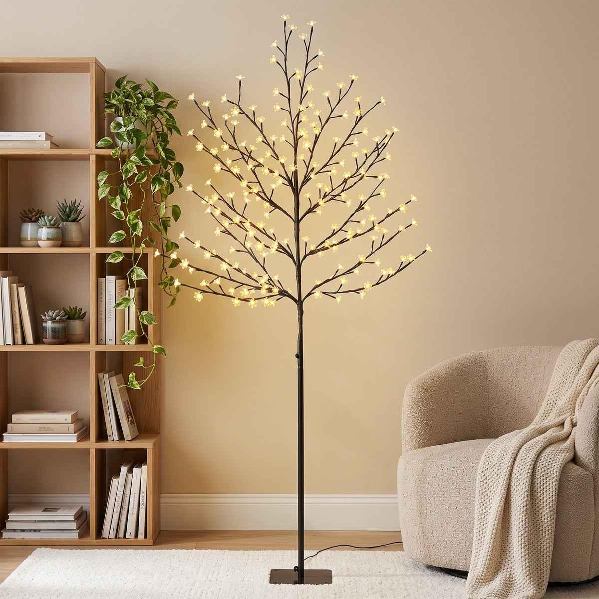 Arbre lumineux 180cm Cerisier Artificiel Lumineux  200 LED et 20 Branches Flexibles, Décoration Intérieure et Extérieure-1