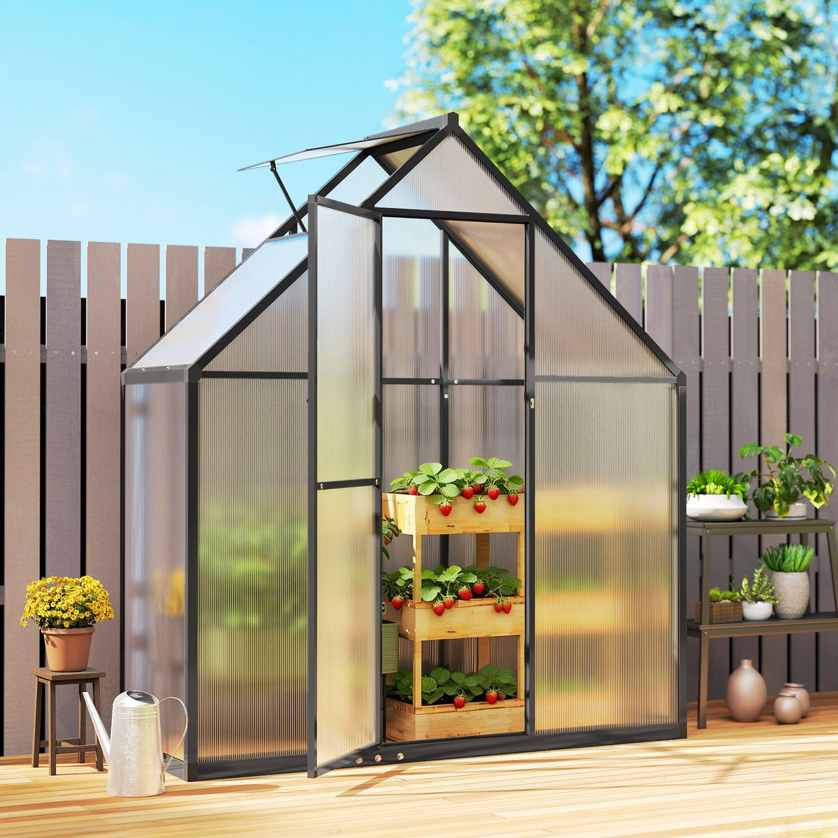 Serre de Jardin en Aluminium Polycarbonate, Montage Rapide, Fenêtre Réglable, Porte Battante, 170x58x195cm, Transparent-7