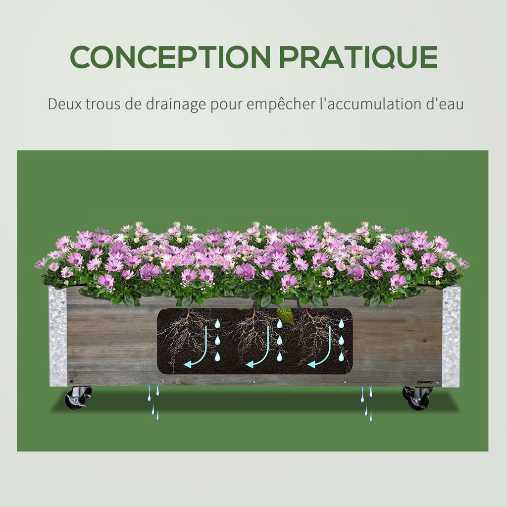 Jardinière sur roulettes - jardinière rectangulaire - Inserts d'irrigation, Feutre de Drainage gris-3