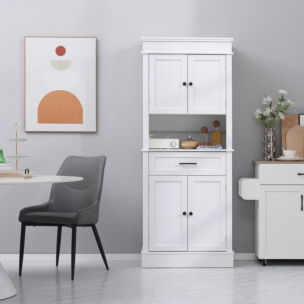 Buffet de cuisine armoire de cuisine multi-rangements 2 placards 2 portes tiroir niche MDF panneaux particules E1 blanc-6