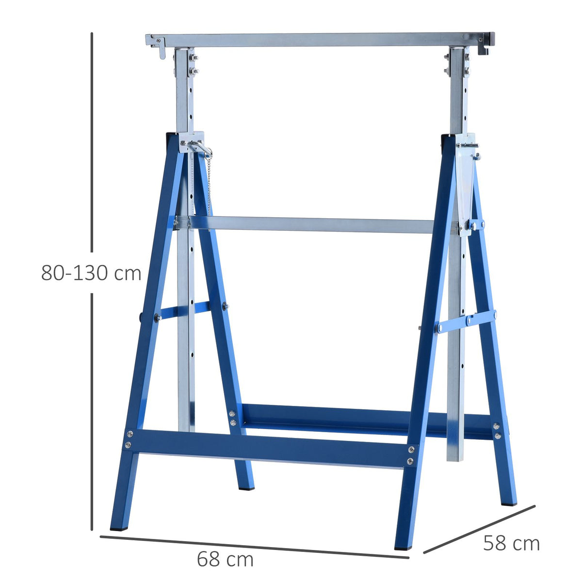 Lot de 2 Tréteaux Pliables Télescopiques Hauteur Réglable 80-130 cm Acier Bleu-2