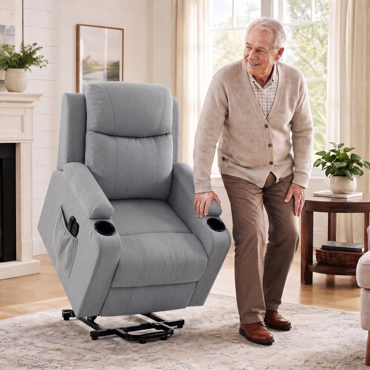 Fauteuil Releveur Électrique Massage Vibration et Chaleur, Fauteuil Relax Électrique, Dossier Inclinable, Port USB, Gris-9
