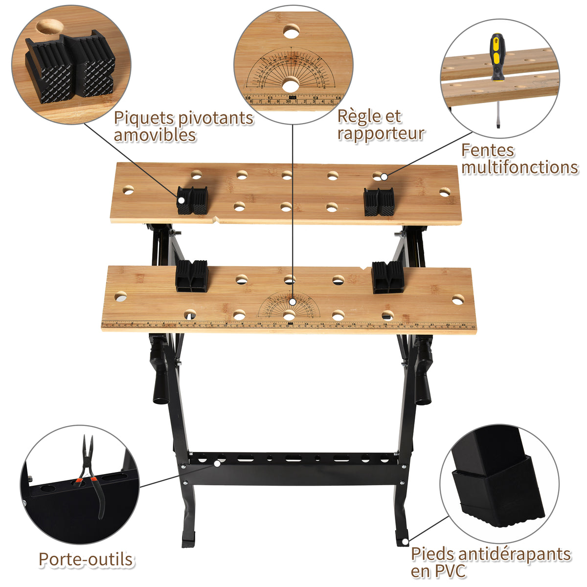 Établi pliant établi de serrage avec 4 serre-joints table de travail, charge 150 kg, 63,5x60,5x78cm, noir-5