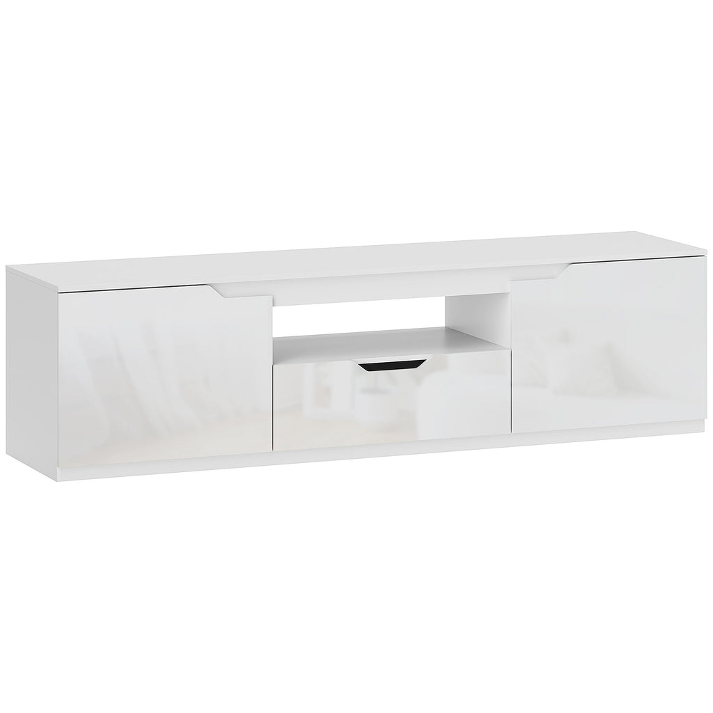 Meuble TV 160 cm, meuble télé pour téléviseur jusqu'à 65 pouces avec 2 portes et tiroir, blanc-0