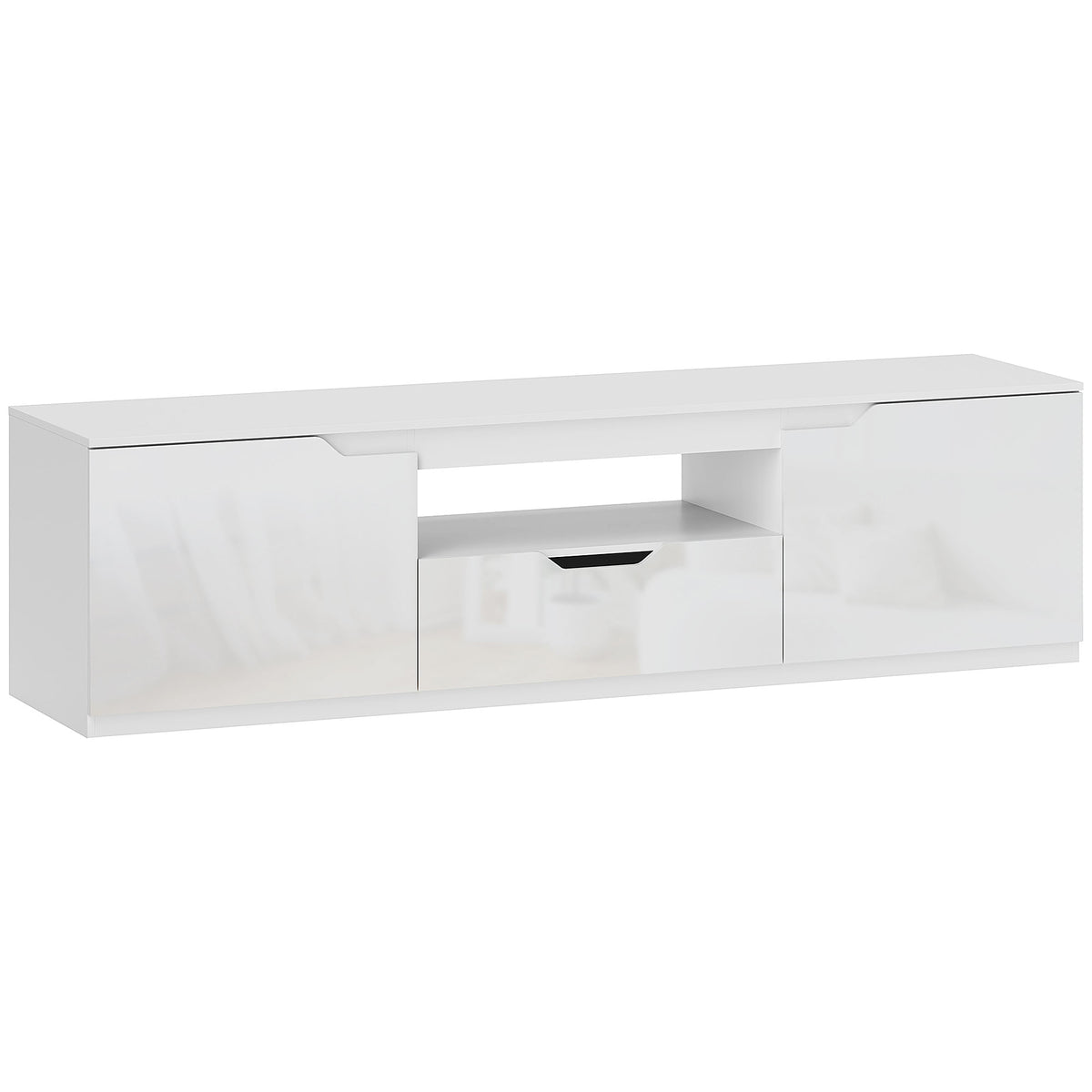 Meuble TV 160 cm, meuble télé pour téléviseur jusqu'à 65 pouces avec 2 portes et tiroir, blanc-0