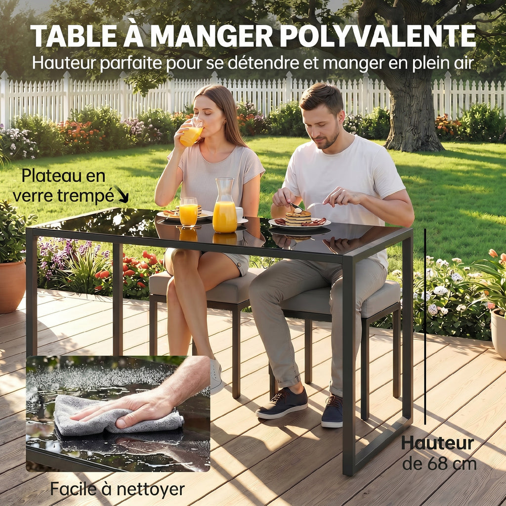 Salon de Jardin Canapé d'Angle Extérieur 6 Pièces Coussins 10cm Table Haute et 2 Repose-pieds Gris-5