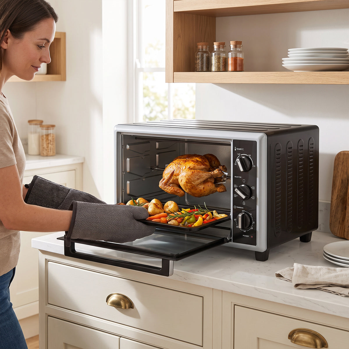 Mini-Four Électrique avec Broche Rotative 46L 1800W, Four à Convection Multifonction, Chaleur Tournante, Minuterie, Noir-9