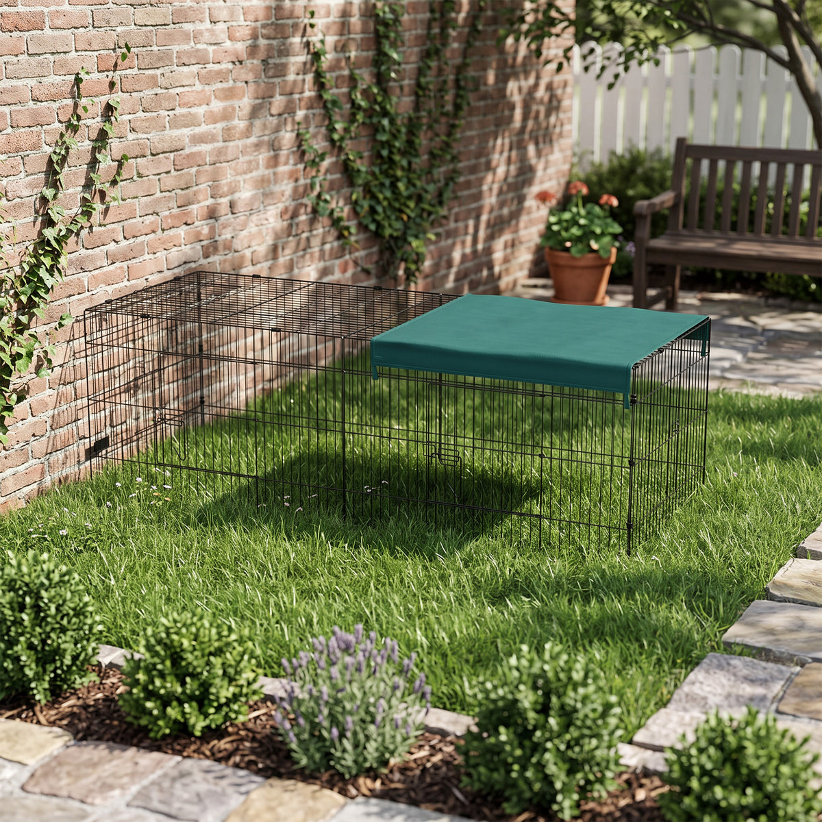 Parc enclos modulable acier avec bache pour lapins rongeurs petits animaux intérieur extérieur 220L x 85l x 70H cm vert-1