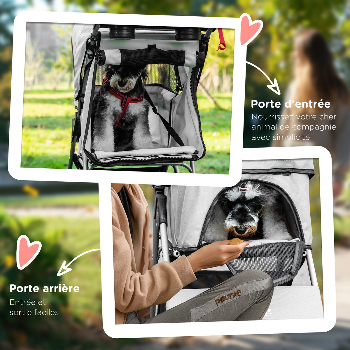 Poussette buggy pour chiens 77L x 45l x 99,5H cm pliable imperméable tissu 600D Oxford 4 roues gris-6