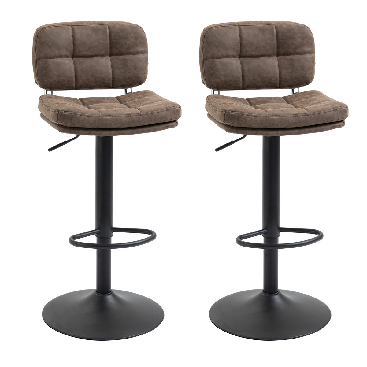 Lot de 2 tabourets de bar Vintage capitonné - pivotant, réglable - repose-pied - revêtement synthétique marron-0