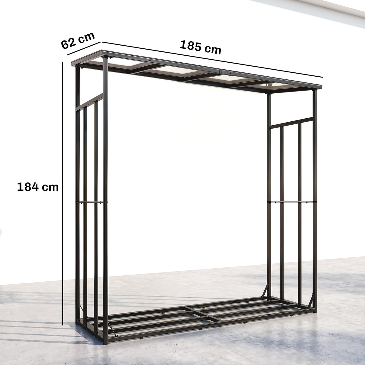 Abri-bûches range-bûche extérieur charge maximale 2000 kg avec housse de protection imperméable 185 x 62 x 184 cm noir-2