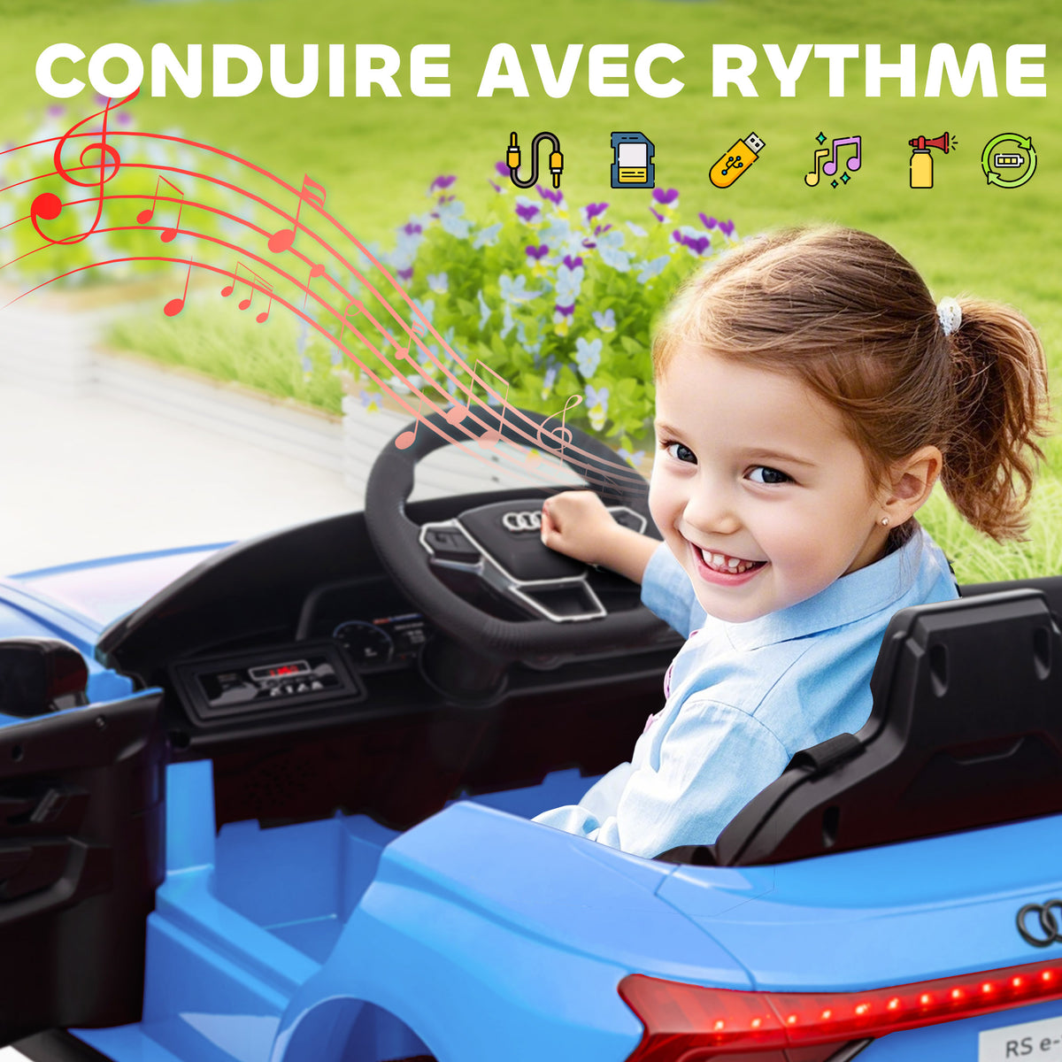 Voiture électrique enfant 12 V - véhicule électrique avec télécommande parentale fournie - V. Max. 5 Km/h - effets sonores, lumineux - Audi RS E-tron GT bleu-7