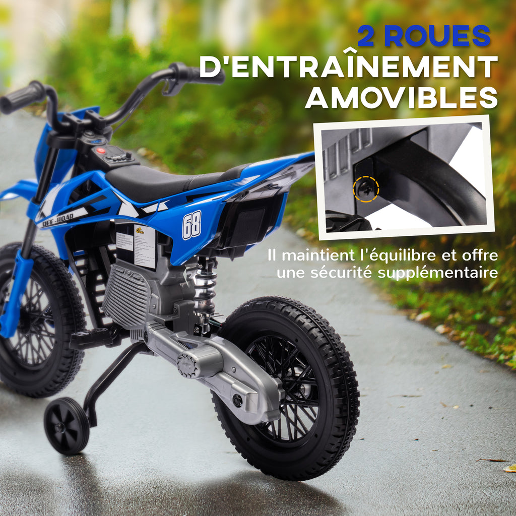 Moto électrique pour enfant moto cross pour enfants de 3 à 6 ans 2 moteurs 12V vitesse 5 km/h 109,5x60x72,5cm bleu-4
