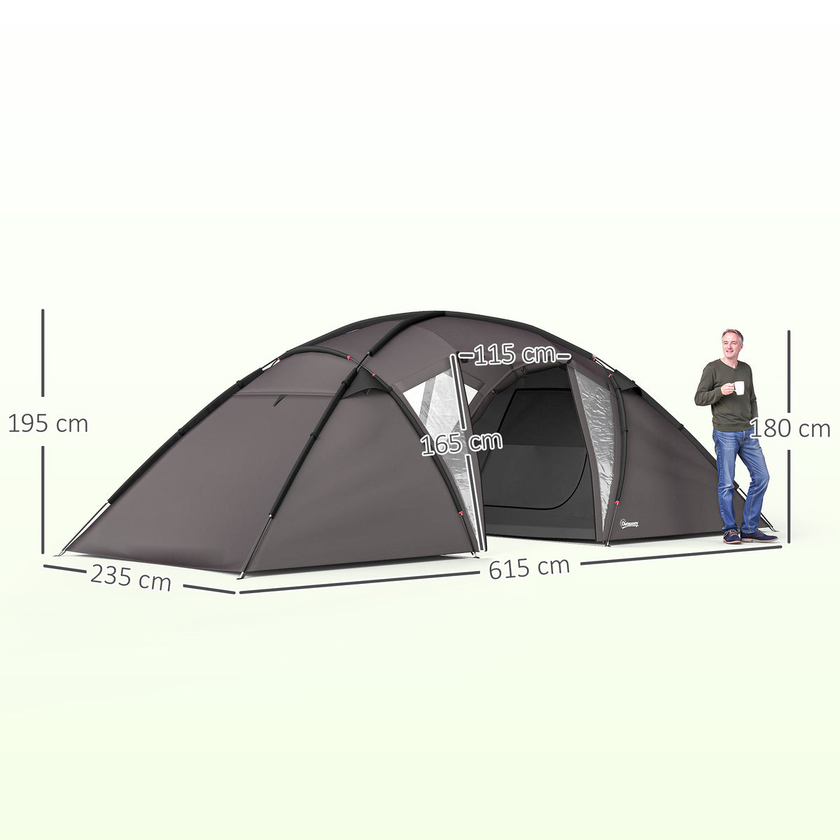 Tente de camping familiale pour 4-6 personnes, tente tunnel imperméable 3000 mm avec 2 portes, sac de transport, noir-2