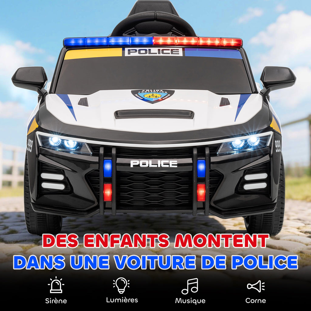 Voiture électrique de police enfant 12V, double moteur, télécommande, USB, MP3, musique & klaxon, multicolore-3