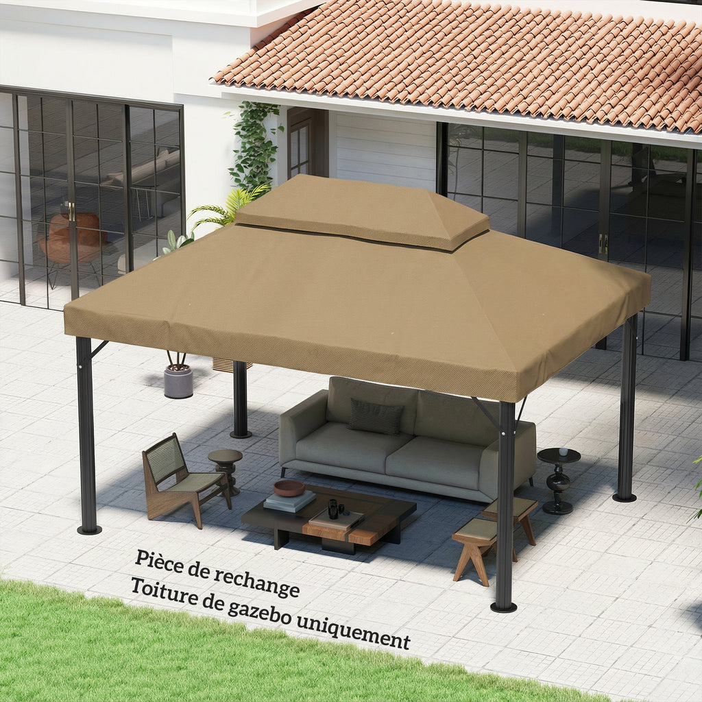 Toile de rechange pour pavillon toile de tonnelle 4 x 3 m, double toit avec trous de drainage, polyester 370 g/m², beige-9