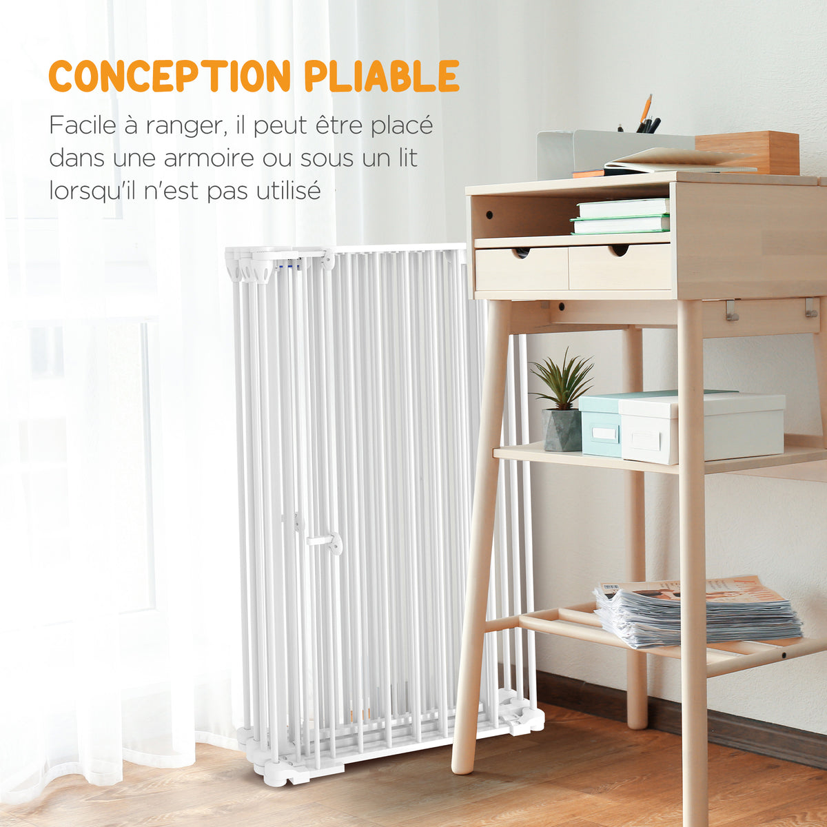 Barrière de sécurité parc enclos chien pliable modulable 6 panneaux avec porte hauteur 100 cm blanc-4