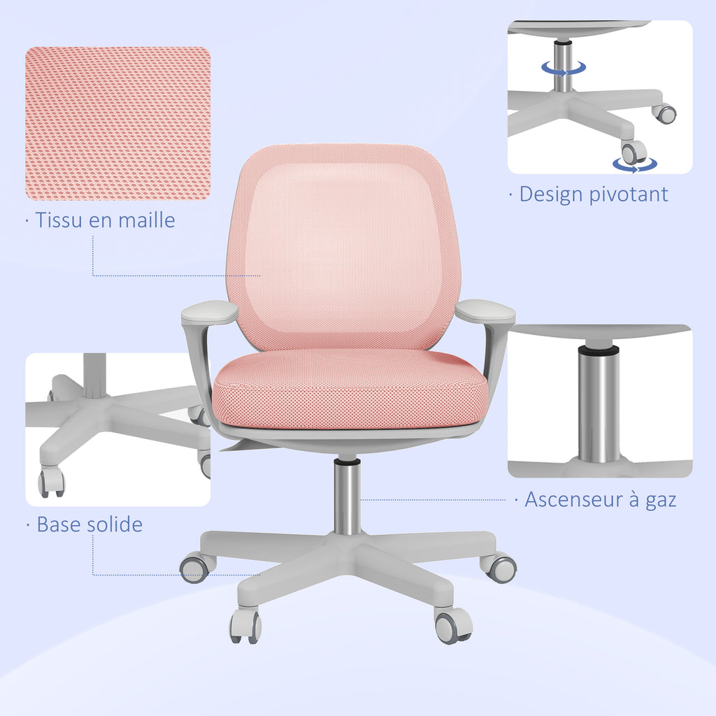 Fauteuil de bureau, chaise de bureau ergonomique en maille, hauteur réglable, 55x48x82,5-94,5cm, rose-6