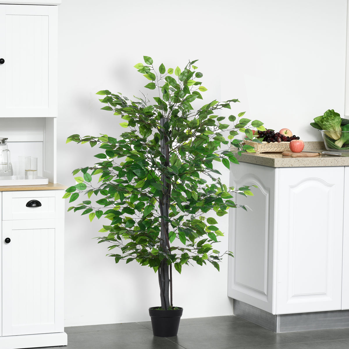Arbre Artificiel Plante Artificielle ficus H.1,45 m Tronc Branches Liane Lichen Feuilles Grand réalisme Pot Inclus-3