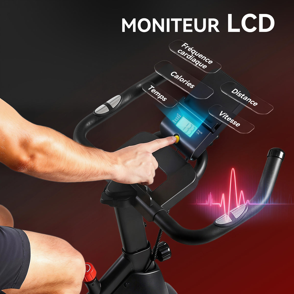 Vélo d'Appartement, Vélo d'Exercice, Résistance Magnétique Réglable, Écran LCD, Siège Confortable, 108x51x116cm, Blanc-4