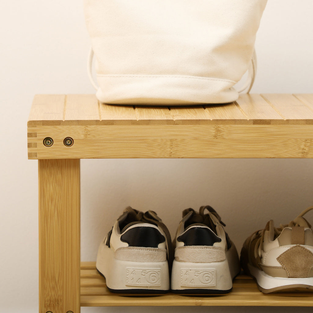 Banc avec meuble à chaussures étagères en bambou dim. 70L x 28l x 45H cm bois naturel-7