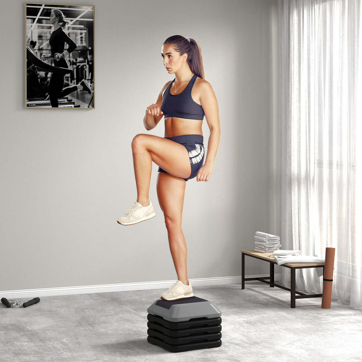 Aerobic Stepper, Marche d'Exercice, 5 Hauteurs Réglables de 10/15/20/25/30 cm, Charge 150 kg, Gris-1