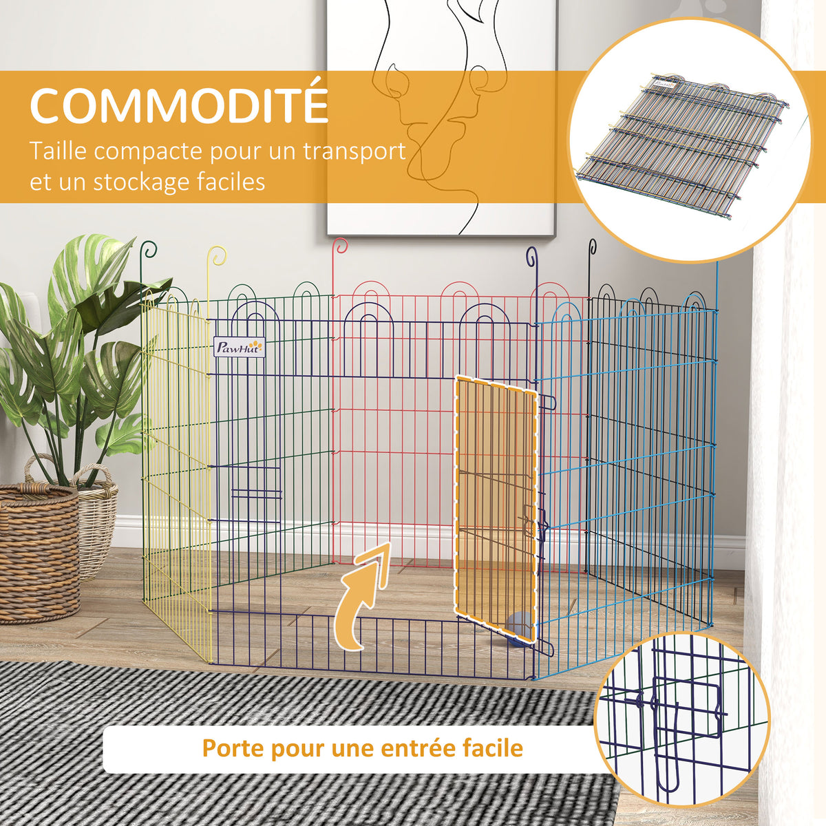 Enclos pliant en métal pour chiens lapins rongeurs petits animaux intérieur et extérieur 6 panneaux avec porte-5