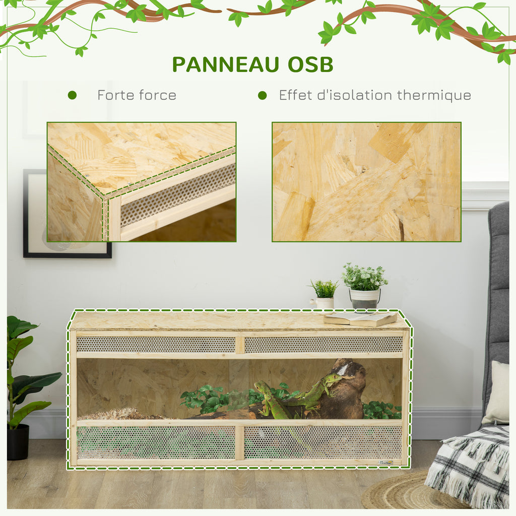 Terrarium en bois OSB pour reptiles avec porte coulissante en verre - 120 x 50 x 50 cm naturel-4
