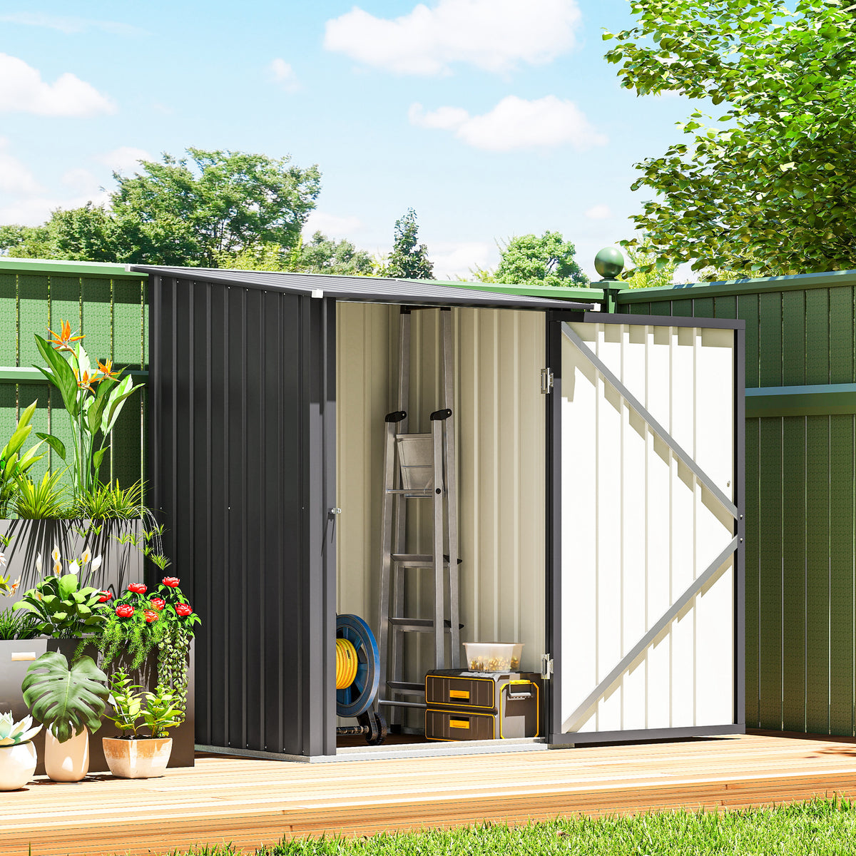 Abri de Jardin en Acier galvanisé 1m², avec Tôle Ondulée, Toit Incliné et Porte Verrouillable, 100x104x160cm, Gris Foncé-8